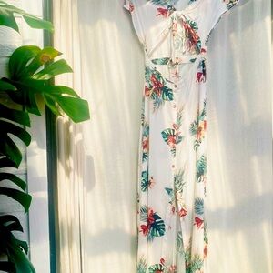 Roxy Maxi Dress with Elegant Floral Design and Tie Front Cut Out